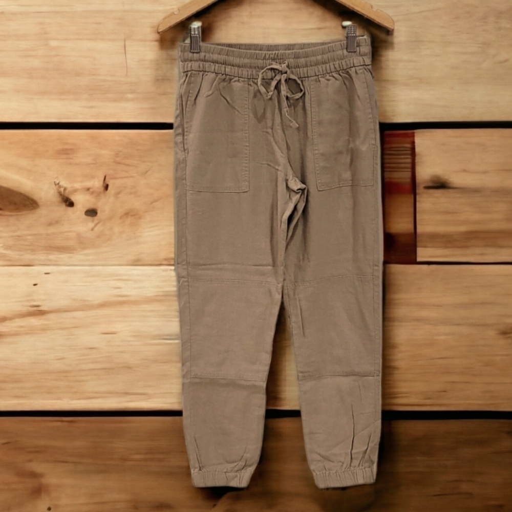 Calvin Klein Jeans Linen Blennd Beach Pants Elastic Ankle Drawstring Waist Sz 2 - Picture 3 of 9